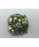 Vintage WEISS Brooch Greens &amp; AB Glass Faceted Rhinestones  GoldTone Pro... - £57.61 GBP