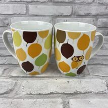 Rachel Ray Little Hoot Cups Mugs Owl Brown Orange Green Leaves Set of 2 - $12.12