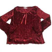 Vintage 90s Girls Red Velour Long Sleeve Embellished Top Blouse Size XL ... - $9.80