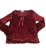 Vintage 90s Girls Red Velour Long Sleeve Embellished Top Blouse Size XL ... - £7.74 GBP
