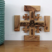 7.5 Inch Blessing Olive Wood Jerusalem Cross With God Bless Our Home, Handmade T - £47.92 GBP