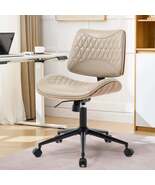 Modern Adjustable Armless Office Chair with Walnut PU Leather, Swivel Wh... - $160.99