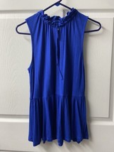 Elle Royal Blouse Blue Womens Size S  Ruffled Peplum Tunic Sleeveless Top  - £10.83 GBP