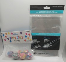 PARTY Lot Of 2 Cello Gift Bags 45 Trans. Archival Bags, Birthday Bouncy Balls - £3.96 GBP