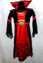 Girls Vampire Costume Vampiress Dress Choker Red Black Halloween Gothic 5-7 - £10.10 GBP