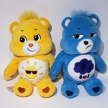 Set of 2 Care Bears Blue Grumpy &amp; Yellow Funshine Bear Plush Unlock Magi... - $19.95