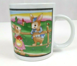 Vintage Easter Bunny Harvesting Carrots 3.75&quot; Coffee Mug Cup - £4.63 GBP