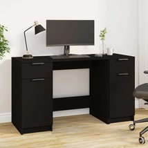 Desk with Side Cabinet Black Engineered Wood - £113.21 GBP