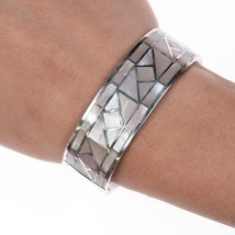 6.25&quot; Zuni Pink Shell Silver Channel inlay cuff bracelet - £231.04 GBP