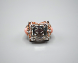 Square Rhinestone Cocktail Ring NH 925 Sterling Silver Rose Gold Pink Si... - $38.69