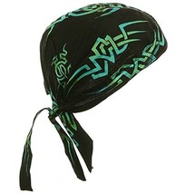 Black Doo Rag with Green Tribal Bandana Headwrap Motorcycle Biker Skull Cap - £7.98 GBP