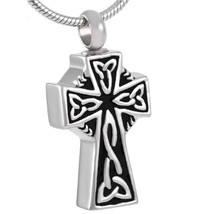Celtic Cross Stainless Steel Funeral Cremation Urn Pendant w/Chain for Ashes - £81.18 GBP