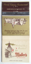 Mader&#39;s - Milwaukee, Wisconsin Restaurant 30 Strike Matchbook Cover Old World WI - £1.39 GBP