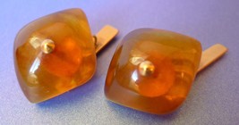 j54 Vintage USSR men jewelry Baltic Amber gems Gold plated CUFFLINKS 9g ... - $57.18