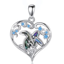 Real 925 Sterling Silver Turtle Heart Blue Crystal Necklace Abalone Shell Pendan - £29.95 GBP