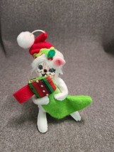 Annalee Doll White Mouse Holding Green Stocking Christmas Tree Ornament 5&quot; - £11.20 GBP