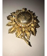 Vintage Sunflower Pin Brooch Swarovski Crystals Gold Tone Holds A Watch ... - €31,38 EUR