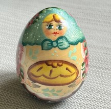 Vintage Hand Painted Russian Egg Wooden Woman Holding A Pie Baker - £15.85 GBP