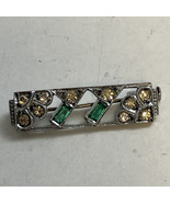 Reproduction Art Deco Green &amp; White Rhinestone 1.25” Rectangular Pin - $27.06 CAD