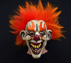 Halloween Clown Mask Latex Creepy Evil Scary costume FLAMED CLOWN - £16.06 GBP