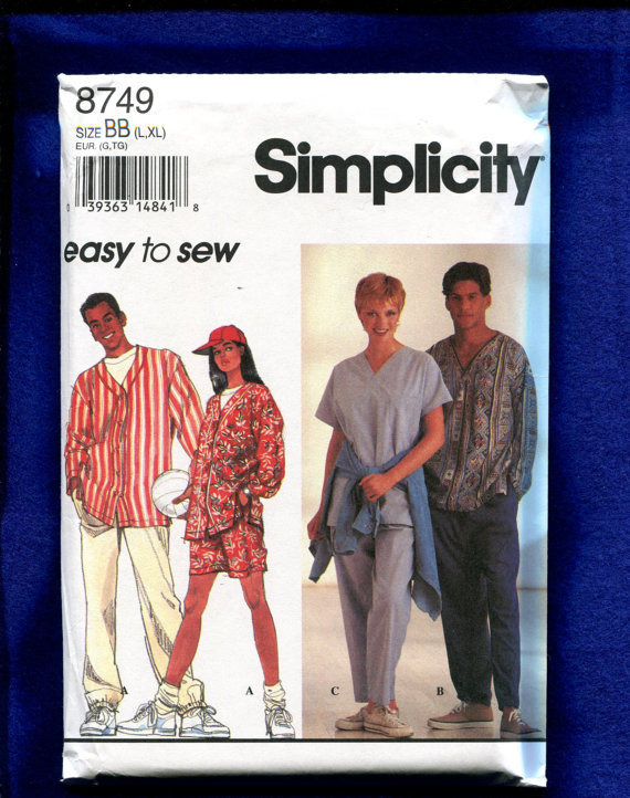 Simplicity 8749 Baseball Shirts & Scrubs for Men or Women Size L to XL UNCUT - $4.00
