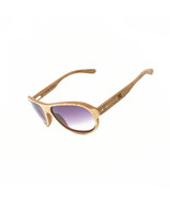 Curved wooden sunglasses with purple mirror lenses, stylish and ergonomi... - $139.90