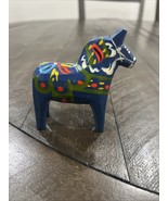 Nils Olsson 3” Dala Horse Blue Hand Painted Sweden Swedish Folk Art Dale... - $371.00 MXN