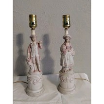 Pair Bisque Table Lamps Victorian Man Lady Figurines Japan 14.5&quot; - No Sh... - $88.21