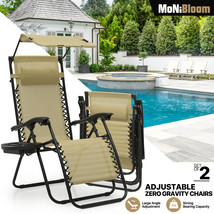 2X Sunshade Zero Gravity Chair Folding Canopy Beach Lounge Recliner W/Cu... - $160.99
