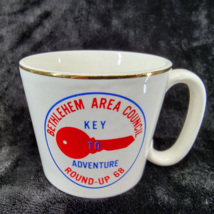 Vtg Boy Scout Mug Bethlehem Council Round-Up 1969 Gold Rim Key to Advent... - £8.37 GBP