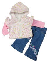 Doll Outfit Zip Hoodie Wide Leg Jeans Flower Embroidery Spring Clothing Floral - £15.10 GBP