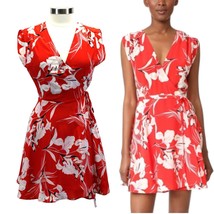Yumi Kim Womens L Silk Soho Mixer Wrap Dress Bay Breeze Red Floral Flirty Brunch - £38.72 GBP
