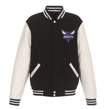 NBA Charlotte Hornets Reversible Fleece Jacket PVC Sleeves Patches Logo Black - £95.79 GBP