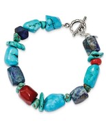 Sterling Silver Red Coral Howlite Lapis Turquoise 8 in Long Bracelet - $166.09 CAD