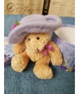 Vintage Avon Purple Hat Box Series Plush 5&quot; Bear Wearing Purple Hat - £5.20 GBP