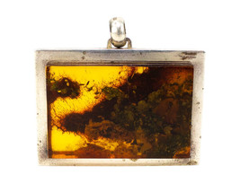 Russian Stamps .925 Sterling Silver Amber Modernist Pendant - £314.59 GBP