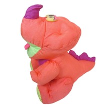 VTG Puffalump Fisher Price Baby Dinosaur Plush Triceratops Pink Nylon Squeaker - £9.33 GBP
