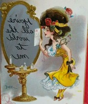 Victorian Lady Postcard Signed Dwig You&#39;re All The World To Me Magic Mirror 1909 - $18.05