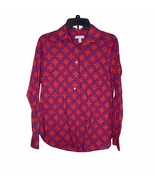 J.Crew Women&#39;s Top Collar Front Button Geometric Print Long Sleeve Multi... - $19.64