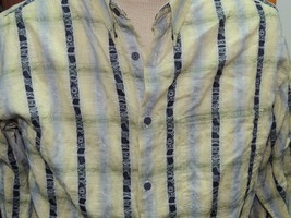 Men&#39;s MED Jhane Barnes Long Sleeve Shirt 100% Cotton Yellow Blue Green s... - £14.36 GBP
