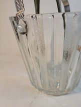Glass Ice Bucket Frosted & Paneled with Handle & Matching Ice Tongs image 3