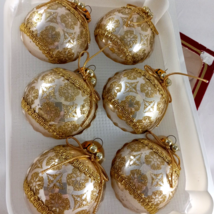 Rauch European style Christmas Ball Ornaments 6 Blown Glass Gold w gold glitter - £14.22 GBP