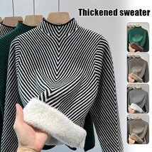 Plush Brushed Striped Half High Collar Sweater Womens Bottoming Shirt Kn... - £19.70 GBP+