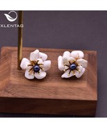 XlentAg Romantic Natural White Stone Stud Earrings Black  Flower Earings... - £18.31 GBP