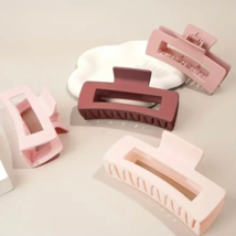 Lot of 4 Hair Claw Shark Clips 4.13&quot; Matte Hollow Rectangle Non Slip Pink Shades - £10.23 GBP