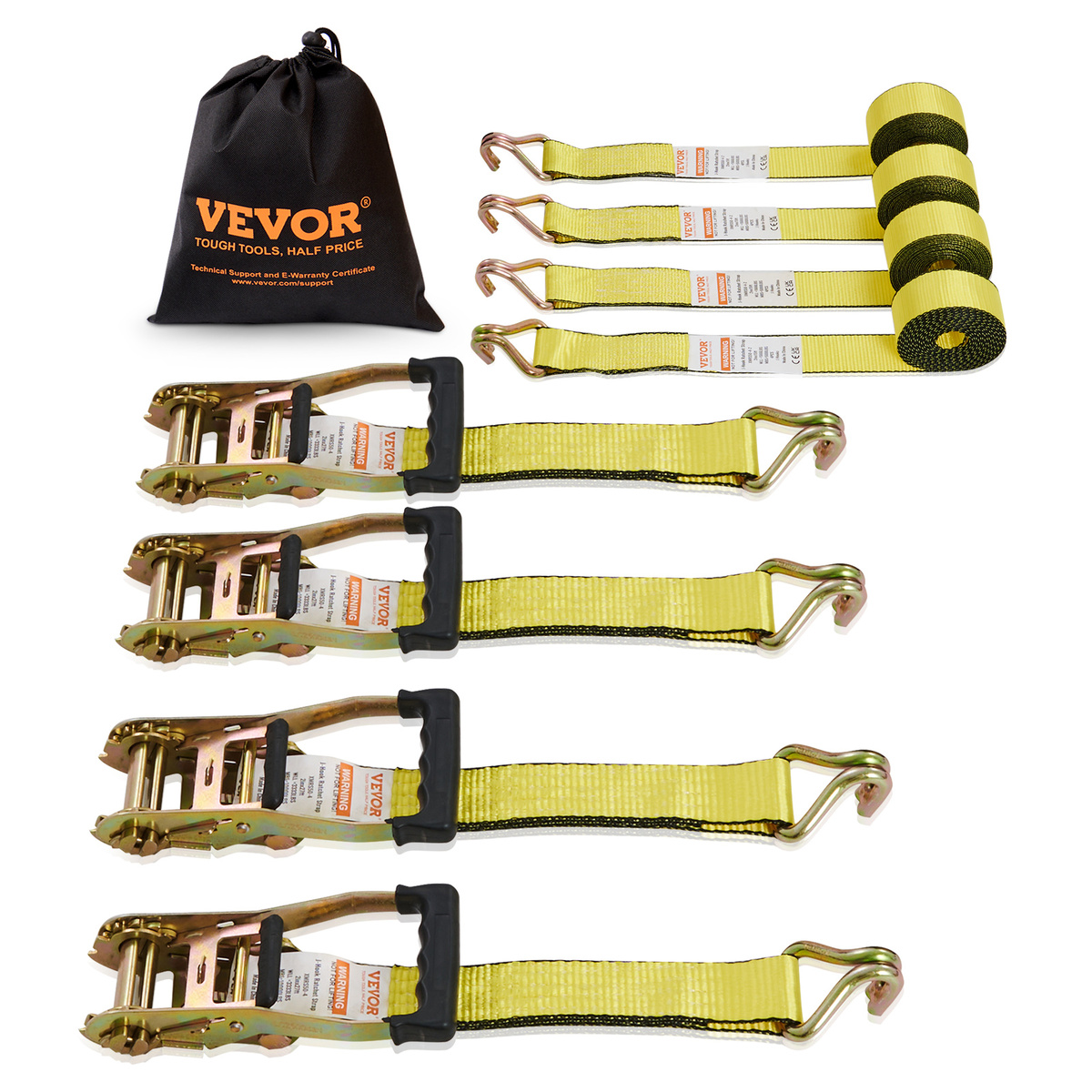 VEVOR Ratchet Tie Down 4PK 2&quot;x15&#39; 5000LBS Double J-Hook Padded Handle - $36.90
