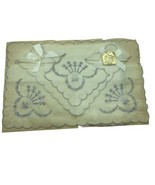 Vintage Set of 3 White Orlana Cotton Handkerchiefs Blue Embroidery Scall... - $13.37 CAD