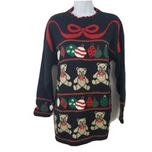 Nutcracker Christmas Holiday Sweater Bears Ornaments Size L Made in USA - £35.51 GBP