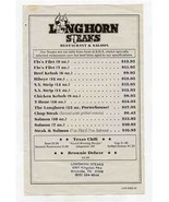 Longhorn Steaks Restaurant &amp; Saloon Menu Kingston Pike Knoxville Tenness... - £14.28 GBP