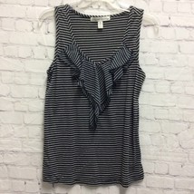 French Laundry Womens Casual Top Black White Striped Sleeveless Ruffled V Neck M - $4.84